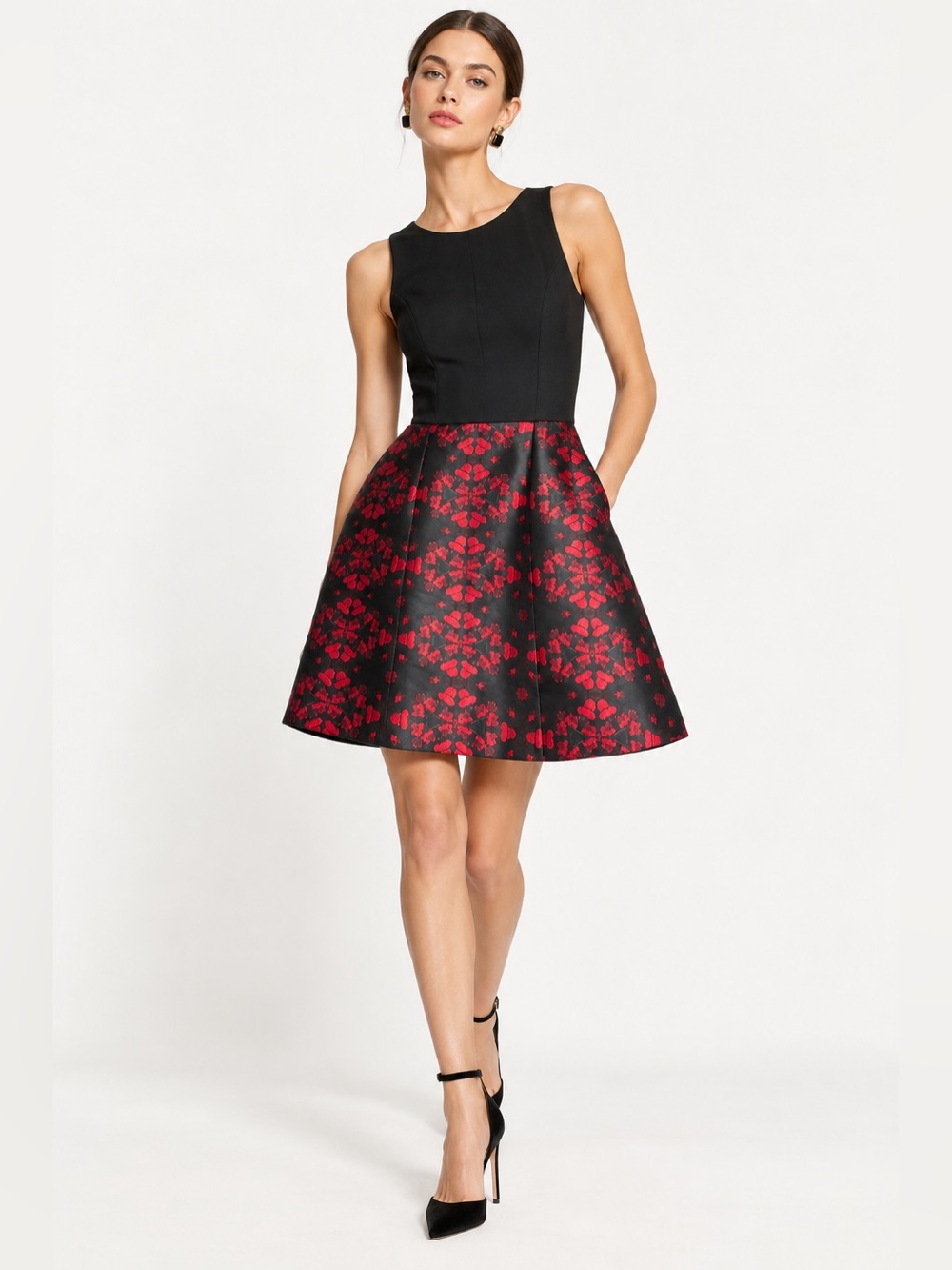 Alice + Olivia Black & Red Floral Fit-and-Flare Dress – Approx. XS